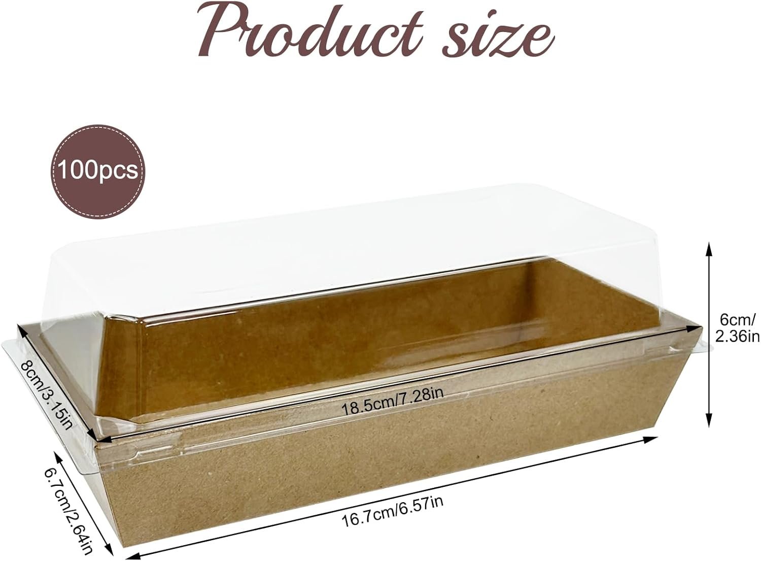 Cajas de Charcutería Desechables con Tapa Transparente, 100 Paquetes de Cajas de Kraft para Alimentos, Postres, Sushi, Fresas, Galletas, Hamburguesas, Logo Personalizado, Fabrica de Envases.