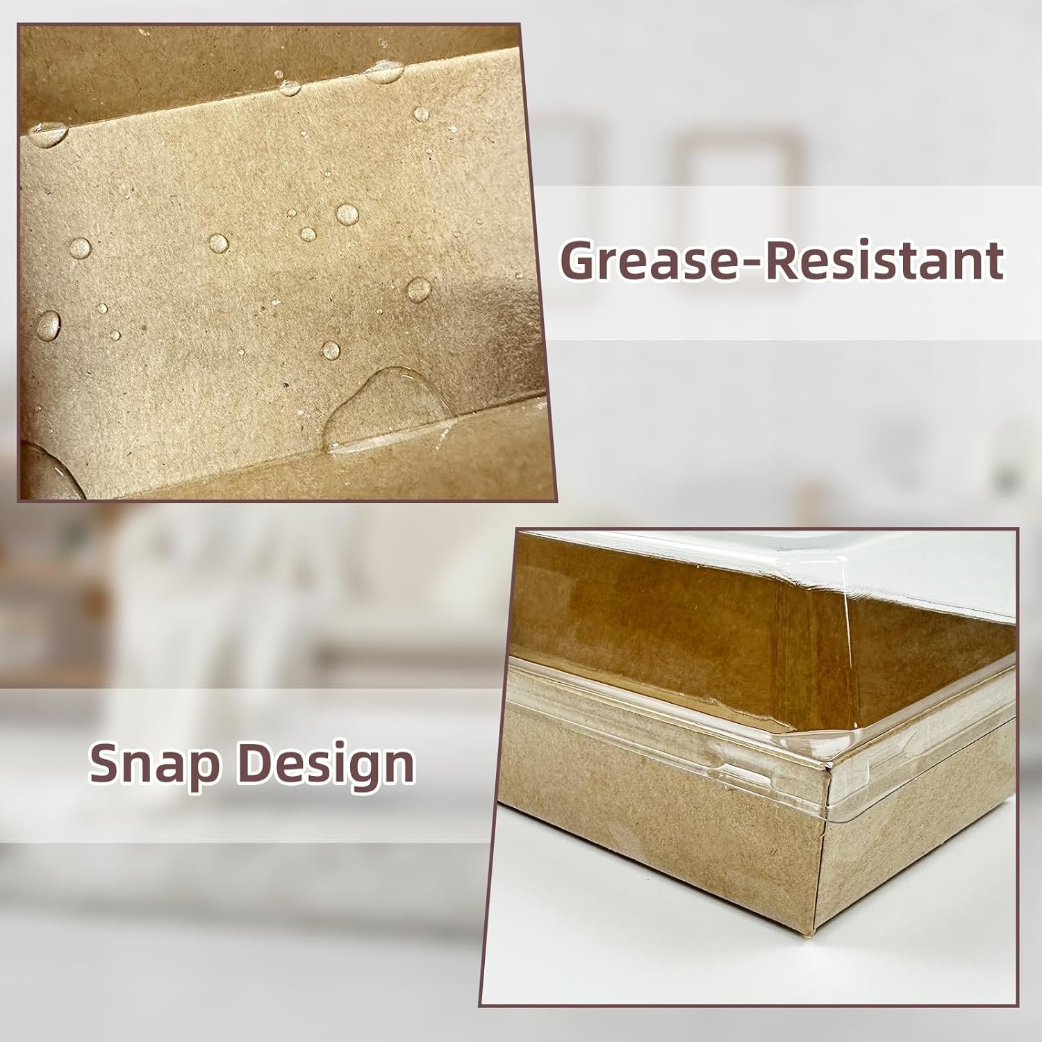 Cajas de Charcutería Desechables con Tapa Transparente, 100 Paquetes de Cajas de Kraft para Alimentos, Postres, Sushi, Fresas, Galletas, Hamburguesas, Logo Personalizado, Fabrica de Envases.