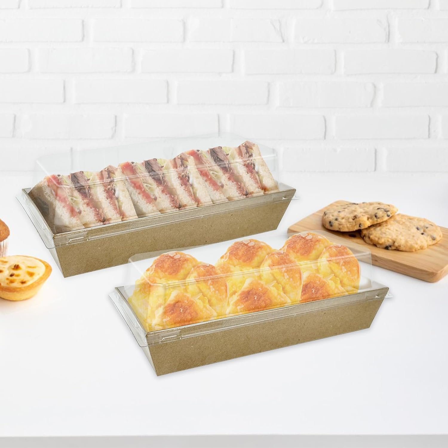 Cajas de Charcutería Desechables con Tapa Transparente, 100 Paquetes de Cajas de Kraft para Alimentos, Postres, Sushi, Fresas, Galletas, Hamburguesas, Logo Personalizado, Fabrica de Envases.