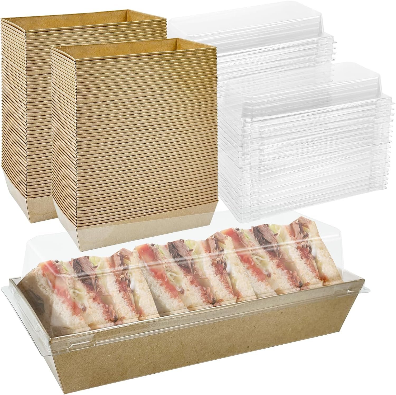 Cajas de Charcutería Desechables con Tapa Transparente, 100 Paquetes de Cajas de Kraft para Alimentos, Postres, Sushi, Fresas, Galletas, Hamburguesas, Logo Personalizado, Fabrica de Envases.
