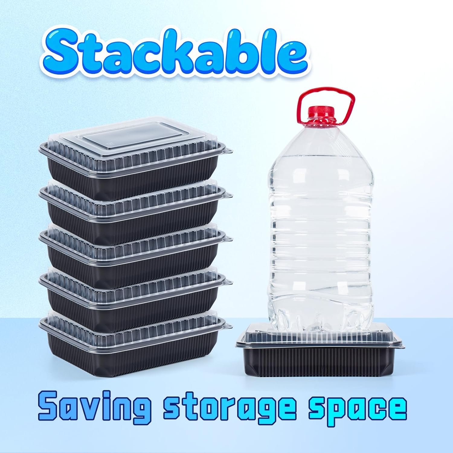 Contenedores de plástico con tapa 40 Pack 48 oz - Reutilizables y a prueba de fugas para comida para llevar | Logo personalizado para su marca blanca | Proveedor de envases seguros para microondas y lavavajillas, ideales para preparación de comidas en restaurantes.