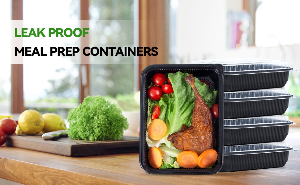 Contenedores de plástico con tapa 40 Pack 48 oz - Reutilizables y a prueba de fugas para comida para llevar | Logo personalizado para su marca blanca | Proveedor de envases seguros para microondas y lavavajillas, ideales para preparación de comidas en restaurantes.