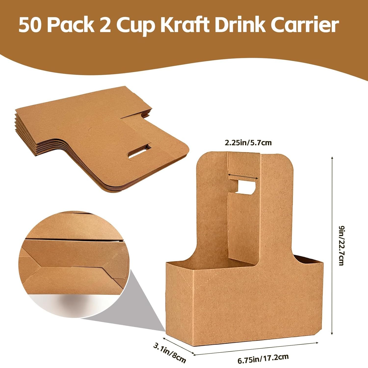Logo Personalizado 50 Pack Porta Bebidas Kraft de 2 Tazas con Asa, Soporte desechable para Taza de Café de 2 o 4 Tazas, Ideal para Entregas de Alimentos y Cafés, Proveedor de Envases Logo Personalizado 50 Pack Porta Bebidas Kraft de 2 Tazas con Asa, Soporte desechable para Taza de Café de 2 o 4 Tazas, Ideal para Entregas de Alimentos y Cafés, Proveedor de Envases