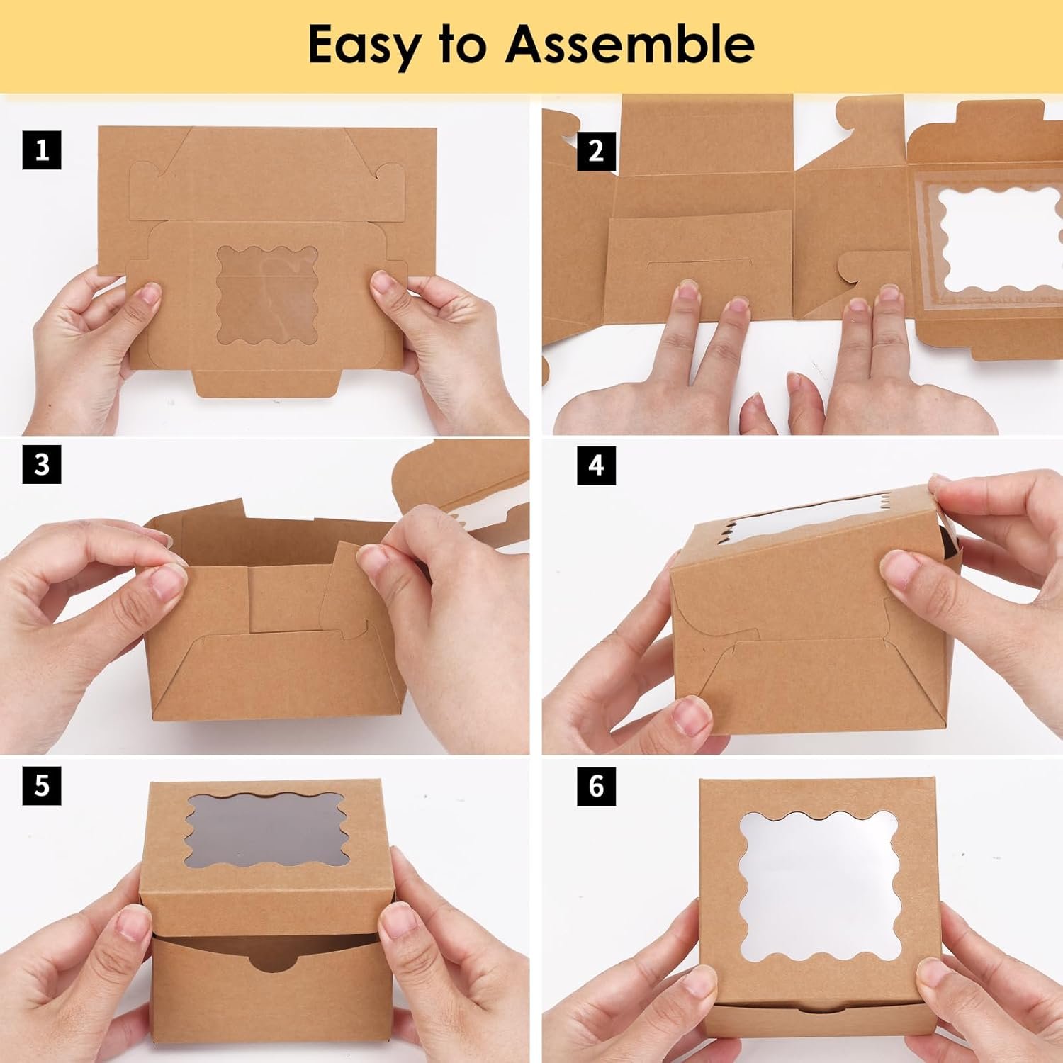 Caja para pasteles con ventana de 50 piezas, 4x4x2.5 pulgadas, ideal para galletas, dulces y postres, Marca Blanca, fabricada por nuestro Proveedor.