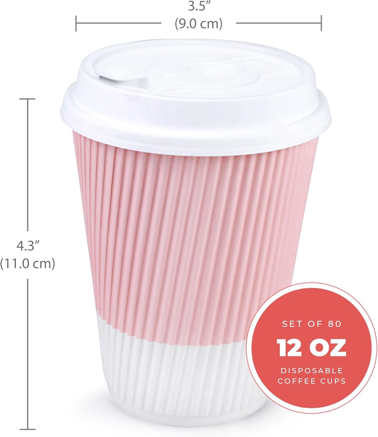 Tazas de café desechables con tapa - (80 unidades) 12 oz tazas de papel para llevar con tapas resellables que evitan derrames. Ideal para bebidas calientes al viajar. Proveedor de soluciones para su marca blanca y personalización con logo.
