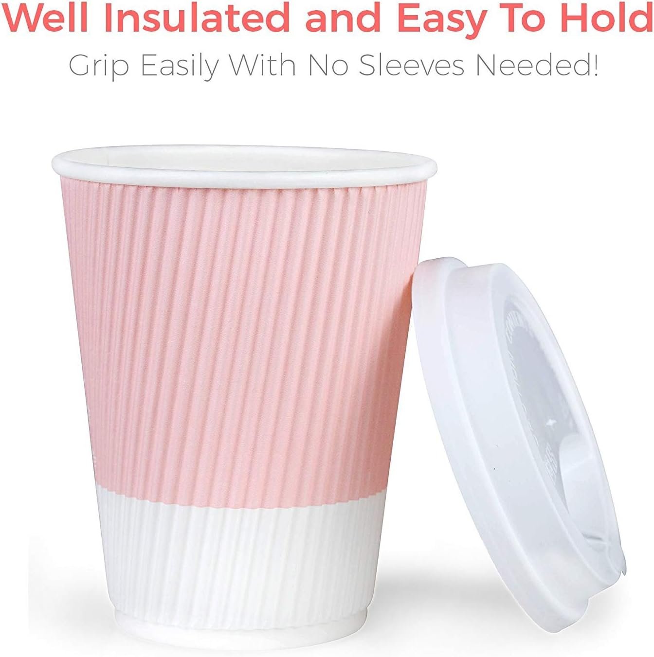 Tazas de café desechables con tapa - (80 unidades) 12 oz tazas de papel para llevar con tapas resellables que evitan derrames. Ideal para bebidas calientes al viajar. Proveedor de soluciones para su marca blanca y personalización con logo.