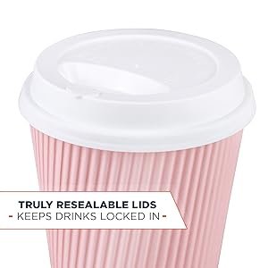 Tazas de café desechables con tapa - (80 unidades) 12 oz tazas de papel para llevar con tapas resellables que evitan derrames. Ideal para bebidas calientes al viajar. Proveedor de soluciones para su marca blanca y personalización con logo.
