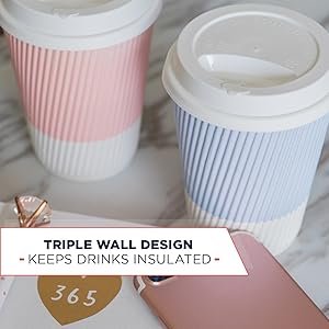 Tazas de café desechables con tapa - (80 unidades) 12 oz tazas de papel para llevar con tapas resellables que evitan derrames. Ideal para bebidas calientes al viajar. Proveedor de soluciones para su marca blanca y personalización con logo.
