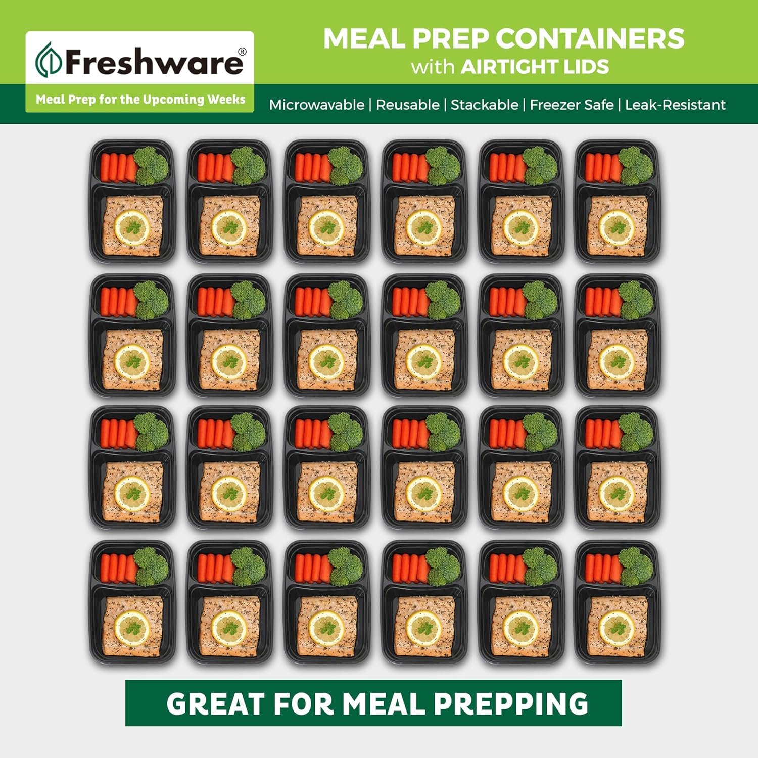 Contenedores de Almacenamiento de Comida con Logo Personalizado [50 Piezas] 2 Compartimentos con Tapas, Bento Box, Libre de BPA, Apilables, Apta para Microondas/Lavavajillas/Congelador (28 oz) Proveedor.