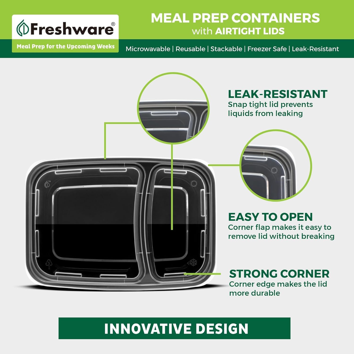 Contenedores de Almacenamiento de Comida con Logo Personalizado [50 Piezas] 2 Compartimentos con Tapas, Bento Box, Libre de BPA, Apilables, Apta para Microondas/Lavavajillas/Congelador (28 oz) Proveedor.