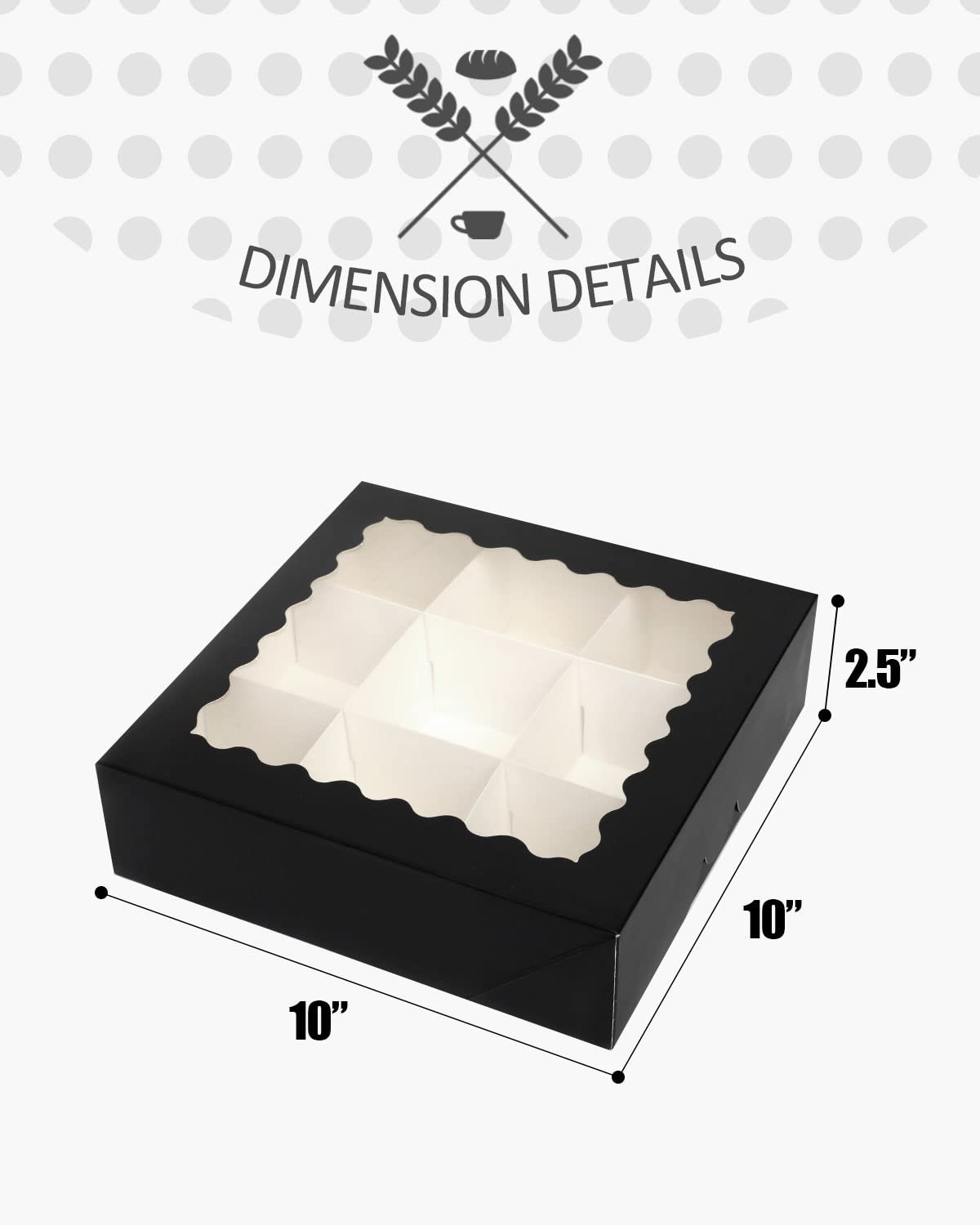 Caja de pastel negro con ventana 10x10x2.5 pulgadas 30 pack, ideal para galletas y donuts, Marca blanca disponible, Proveedor de soluciones de empaque. Caja de pastel negro con ventana 10x10x2.5 pulgadas 30 pack, ideal para galletas y donuts, Marca blanca disponible, Proveedor de soluciones de empaque.