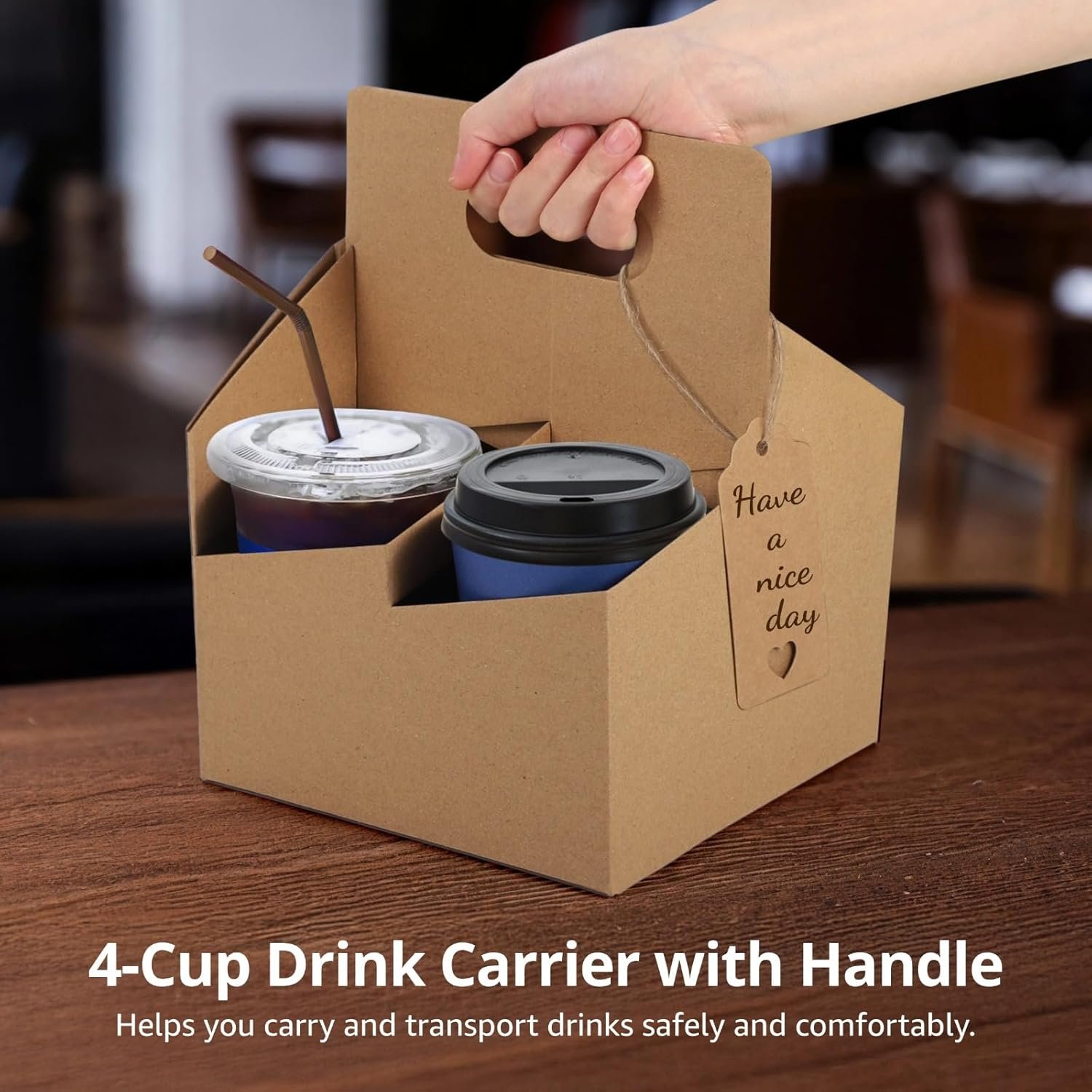 Sets de 50 portavasos desechables con asa y logotipo personalizado, soporte de cartón para tazas de café, portavasos para llevar bebidas frías y calientes con tarjetas y cuerdas, ideal para marca blanca y suministrado por nuestro fabricante.