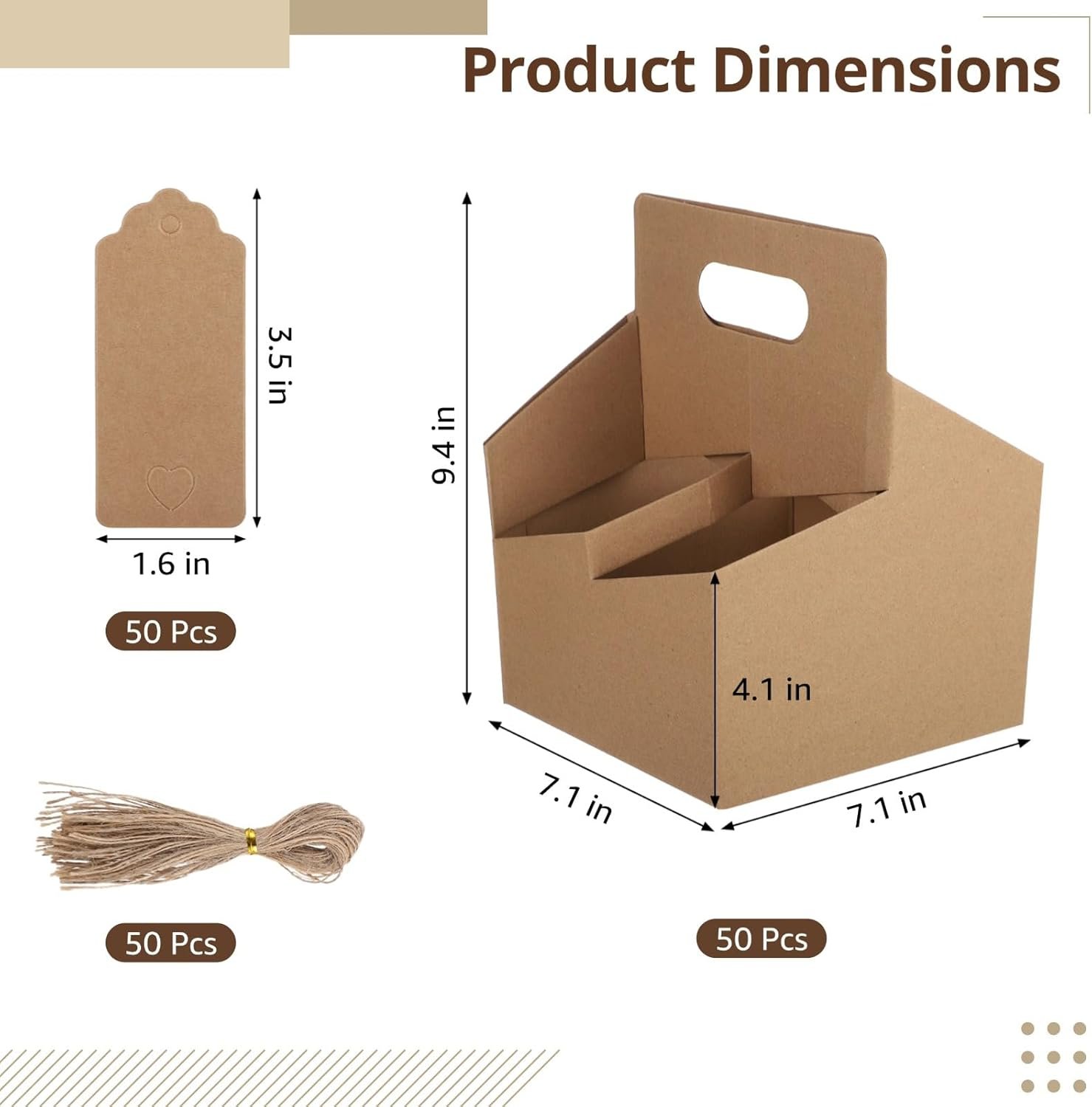 Sets de 50 portavasos desechables con asa y logotipo personalizado, soporte de cartón para tazas de café, portavasos para llevar bebidas frías y calientes con tarjetas y cuerdas, ideal para marca blanca y suministrado por nuestro fabricante.