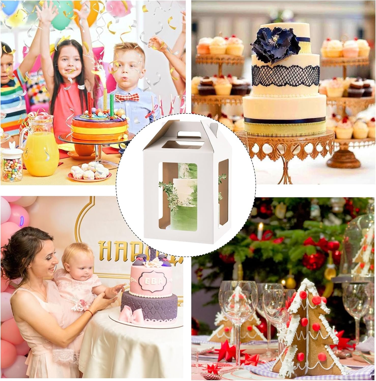 Caja de pastel alta con 6 ventanas, transportador de pastel de 12x12x14, caja para pastel de capas ideal para pasteles de 10