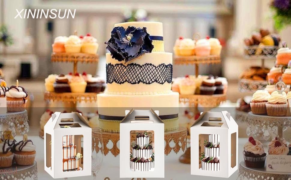 Caja de pastel alta con 6 ventanas, transportador de pastel de 12x12x14, caja para pastel de capas ideal para pasteles de 10