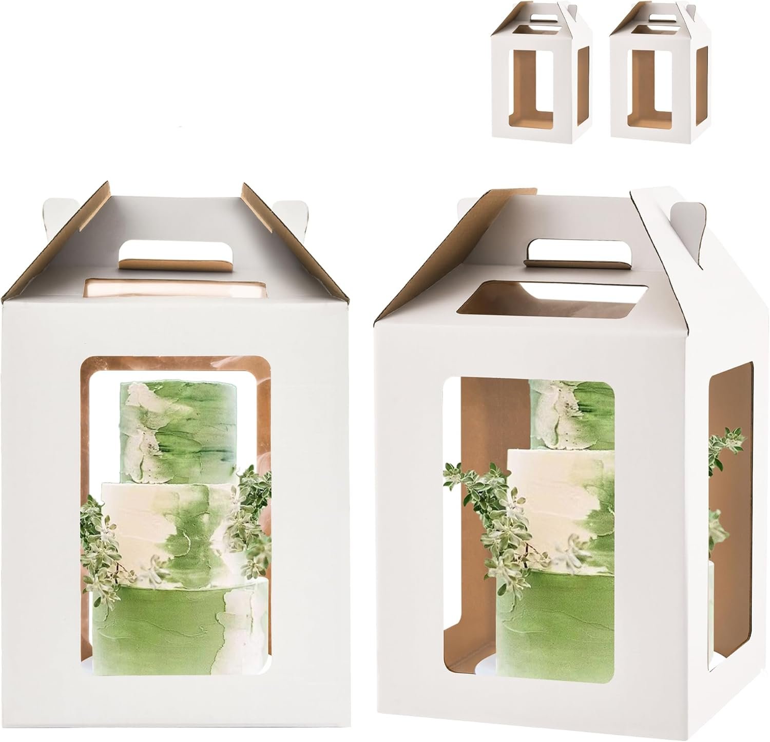 Caja de pastel alta con 6 ventanas, transportador de pastel de 12x12x14, caja para pastel de capas ideal para pasteles de 10" y 12", Marca Blanca, 2 pack blanco, Fábrica de empaques para repostería.