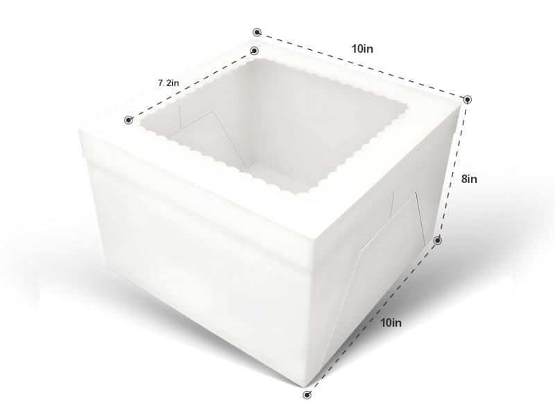 Logo Personalizado para Cajas de Pastel, Pack de 3 Cajas Altas de 10x10x8 Pulgadas con Ventana de Visualización, Base para Pasteles y Stickers, Marca Blanca para Cumpleaños, Bodas y Banquetes, Proveedor de Calidad.