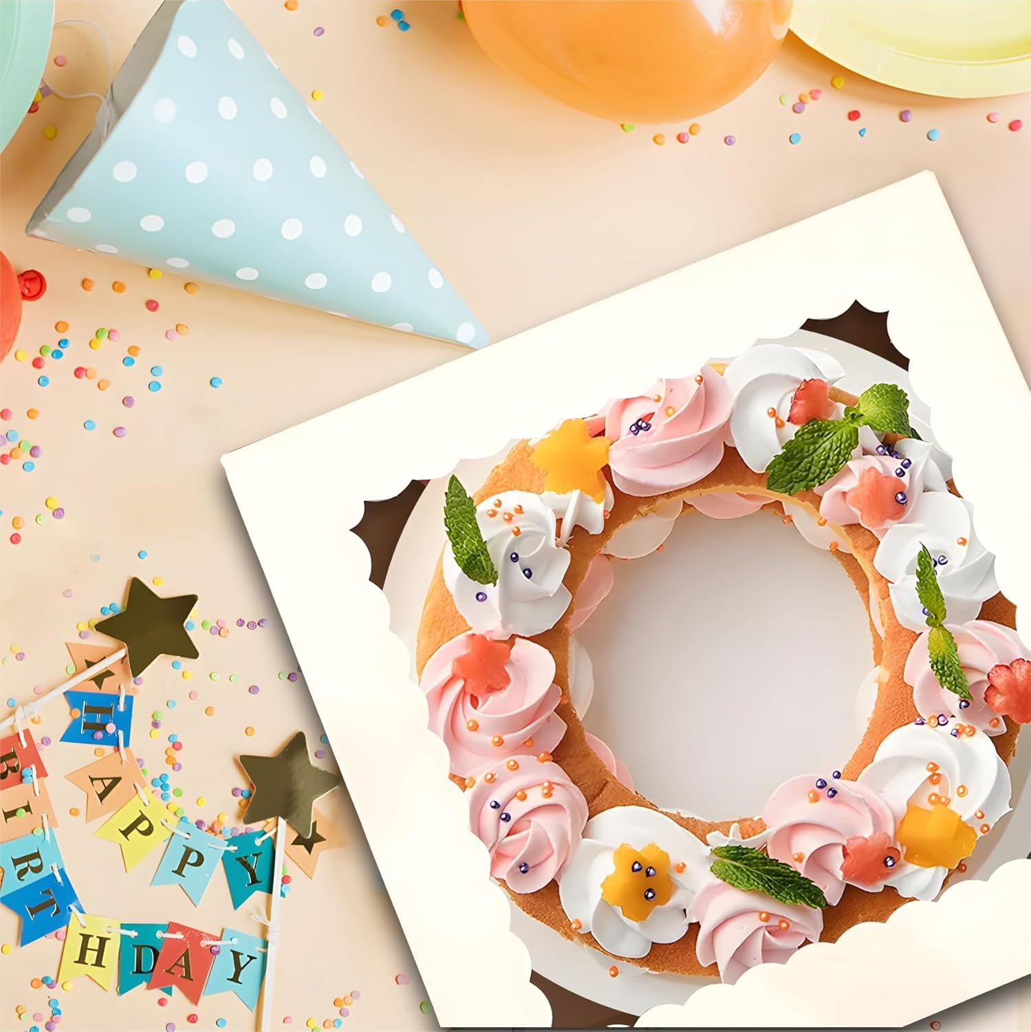 Logo Personalizado para Cajas de Pastel, Pack de 3 Cajas Altas de 10x10x8 Pulgadas con Ventana de Visualización, Base para Pasteles y Stickers, Marca Blanca para Cumpleaños, Bodas y Banquetes, Proveedor de Calidad.