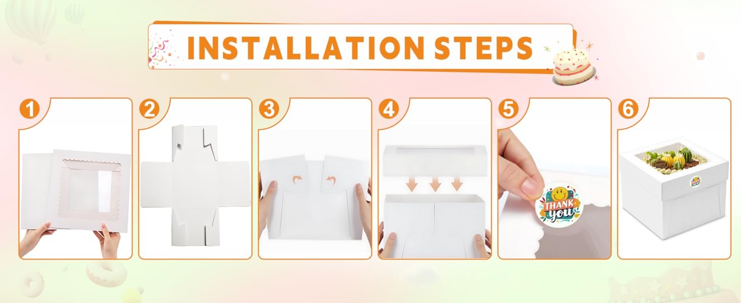 Logo Personalizado para Cajas de Pastel, Pack de 3 Cajas Altas de 10x10x8 Pulgadas con Ventana de Visualización, Base para Pasteles y Stickers, Marca Blanca para Cumpleaños, Bodas y Banquetes, Proveedor de Calidad.