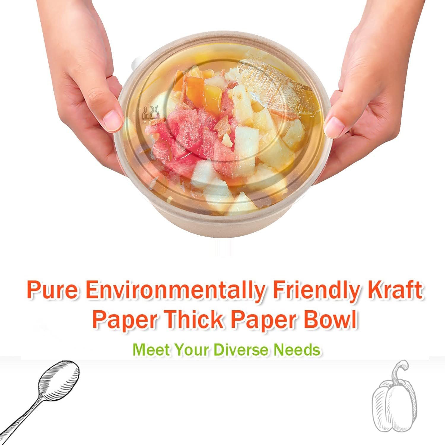 Tazones de papel grandes de 36Oz con tapa, 50 piezas, ideales para servir sopa y otros alimentos fríos/calientes, Marca Blanca, Proveedor confiable.