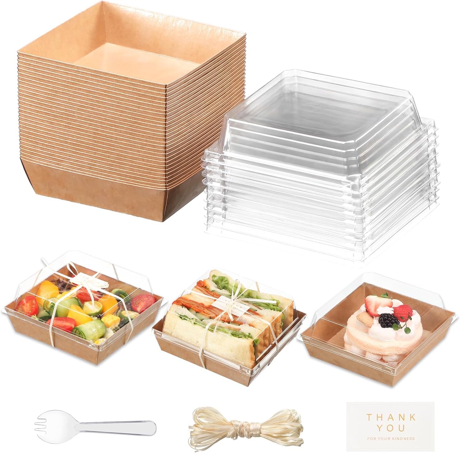 Caja de Charcutería con Logo Personalizado - 100 Piezas, Envases Desechables para Postres, Empaque de Sándwiches, Porciones de Pasteles, Frutas y Ensaladas, Ideal para Treats de Repostería (Marrón, 5.3  4.9  2.5 in) - Proveedor de Contenedores de Alta Calidad.