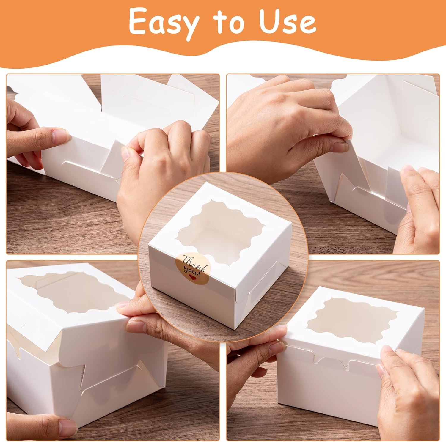 Cajas de galletas con ventana, 20 unidades, 4x4x2.5 pulgadas, ideales para pastelería, postres y golosinas, incluye 25 stickers para personalizar, Marca Blanca, Proveedor.