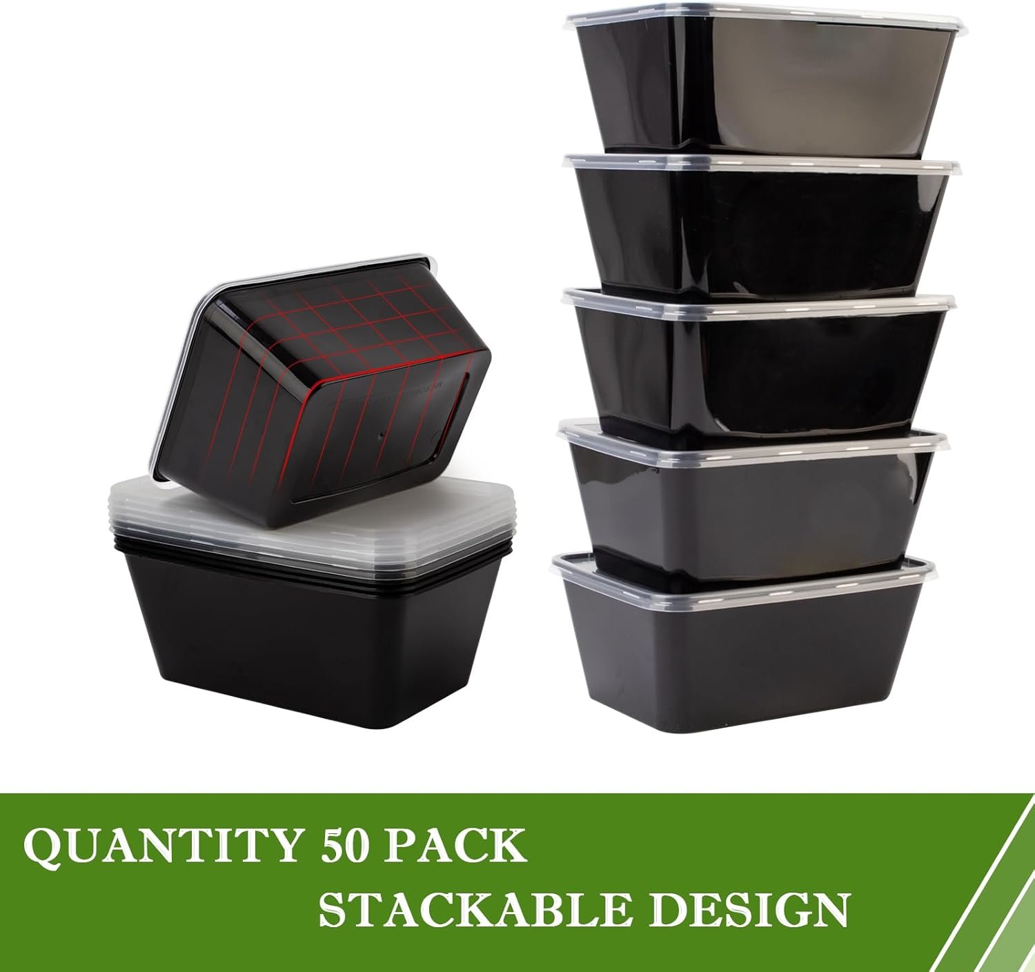 Contenedores para Comida con Logo Personalizado 50Pack - Recipientes de Almacenamiento de 34oz, Contenedores de Preparación de Comida Reutilizables, Envases Desechables para Llevar, BPA Free, Apilables, 1000ml, Apto para Microondas y Congelador, Proveedor.