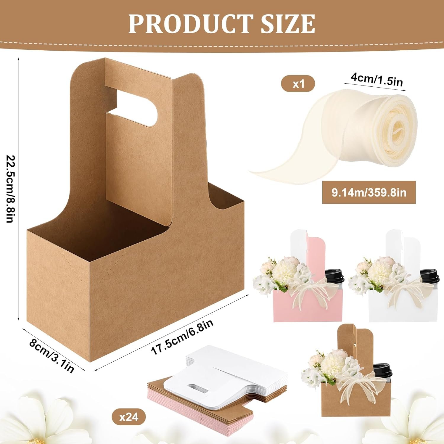 Logo Personalizado Bolsas de Papel Kraft para Regalos de Flores, Porta Bebidas Desechables con Asa, Cajas de Papel para Flores de 2 Tazas, Marca Blanca para Día de la Madre, Bodas y Cumpleaños (Multicolor) Proveedor.