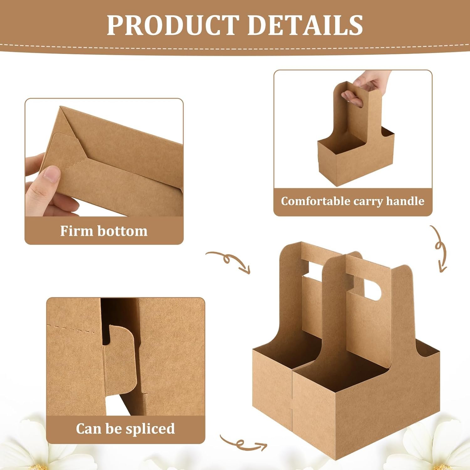 Logo Personalizado Bolsas de Papel Kraft para Regalos de Flores, Porta Bebidas Desechables con Asa, Cajas de Papel para Flores de 2 Tazas, Marca Blanca para Día de la Madre, Bodas y Cumpleaños (Multicolor) Proveedor.