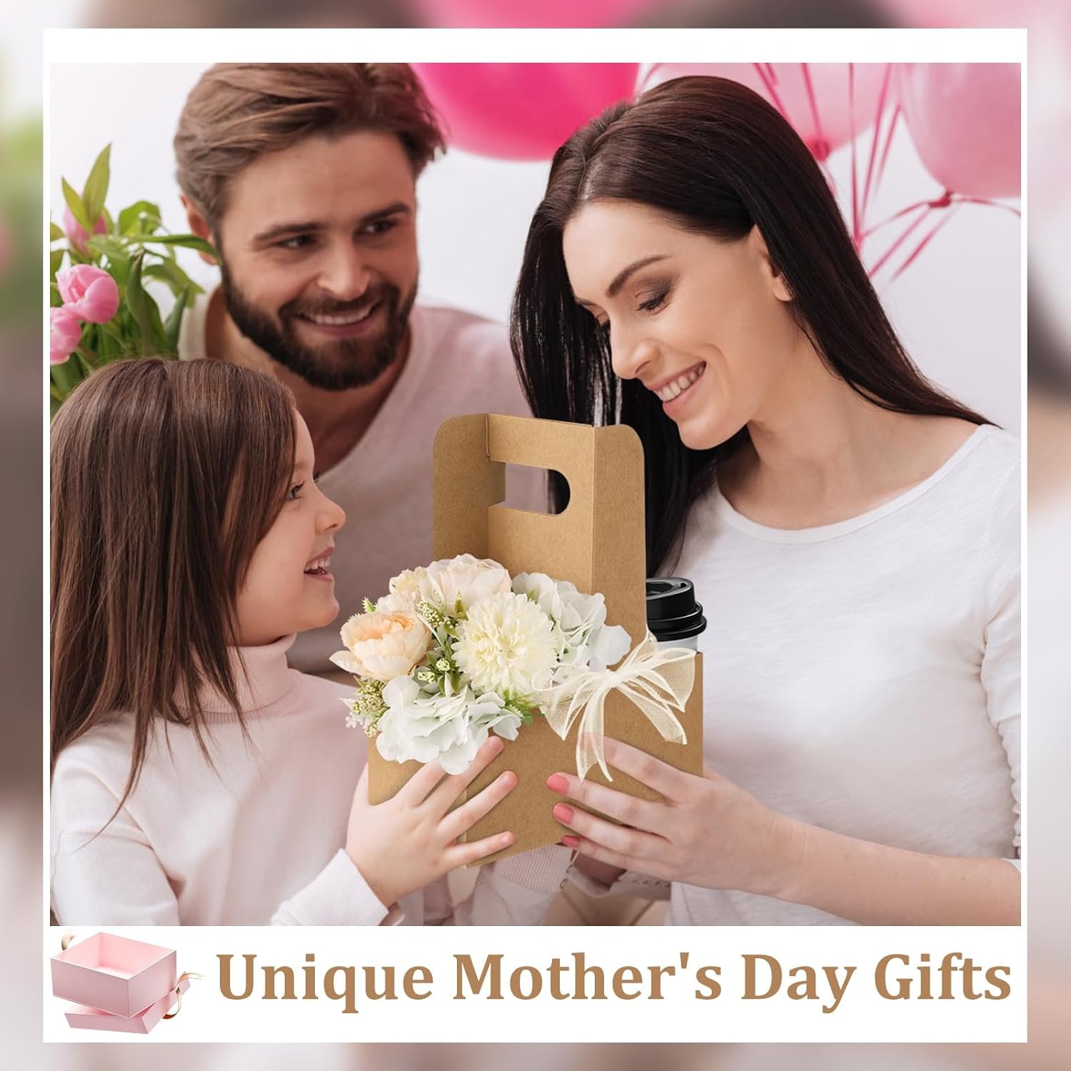 Logo Personalizado Bolsas de Papel Kraft para Regalos de Flores, Porta Bebidas Desechables con Asa, Cajas de Papel para Flores de 2 Tazas, Marca Blanca para Día de la Madre, Bodas y Cumpleaños (Multicolor) Proveedor.