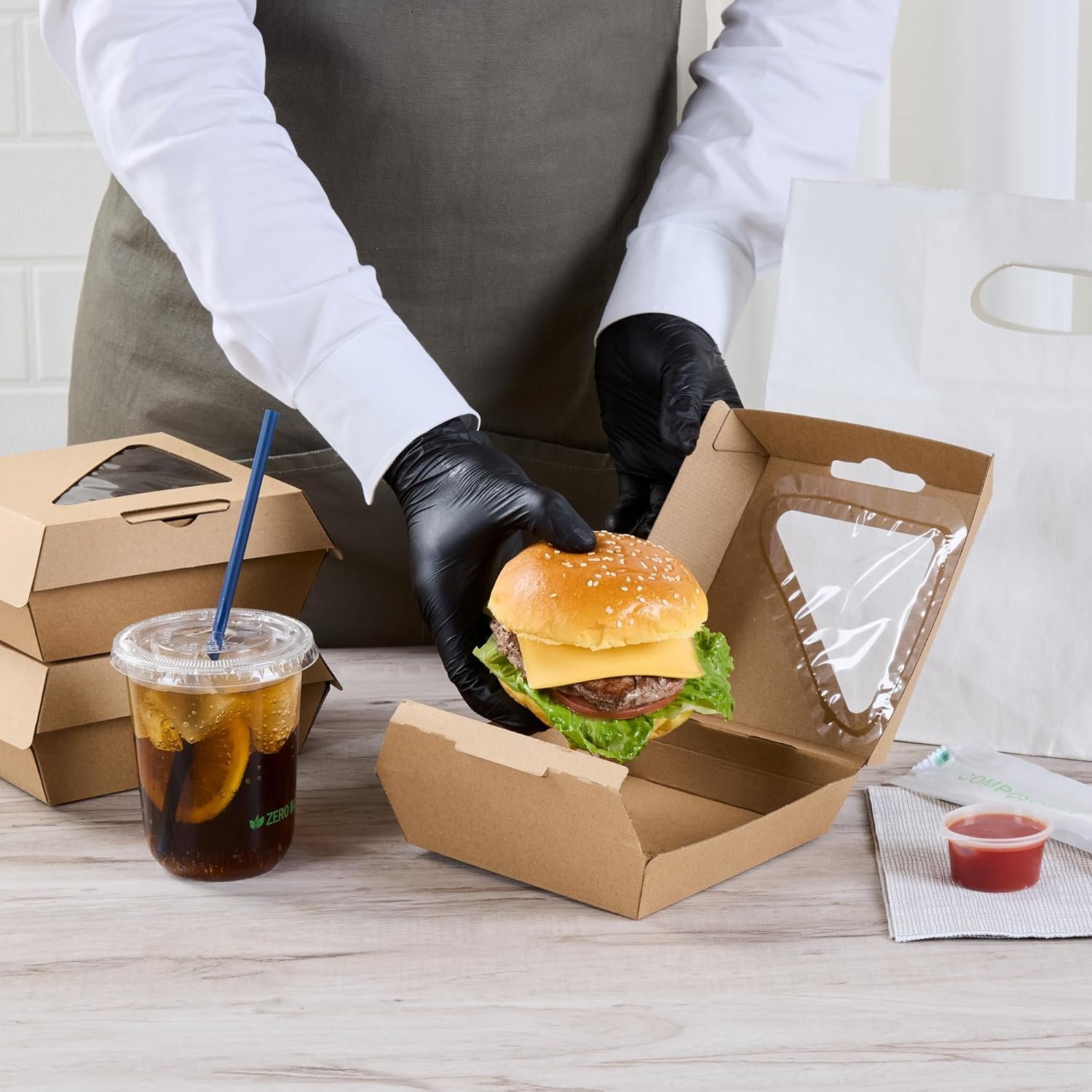 Logo Personalizado Caja de Comida desechable 100 Unidades 5.41 x 5.5 x 2.63 Pulgadas Kraft Corrugado Resistente a Grasas para Hamburguesas y Sándwiches, Proveedor de Marca Blanca. Logo Personalizado Caja de Comida desechable 100 Unidades 5.41 x 5.5 x 2.63 Pulgadas Kraft Corrugado Resistente a Grasas para Hamburguesas y Sándwiches, Proveedor de Marca Blanca.
