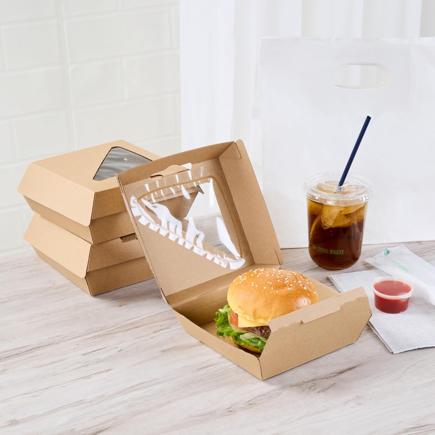 Logo Personalizado Caja de Comida desechable 100 Unidades 5.41 x 5.5 x 2.63 Pulgadas Kraft Corrugado Resistente a Grasas para Hamburguesas y Sándwiches, Proveedor de Marca Blanca. Logo Personalizado Caja de Comida desechable 100 Unidades 5.41 x 5.5 x 2.63 Pulgadas Kraft Corrugado Resistente a Grasas para Hamburguesas y Sándwiches, Proveedor de Marca Blanca.
