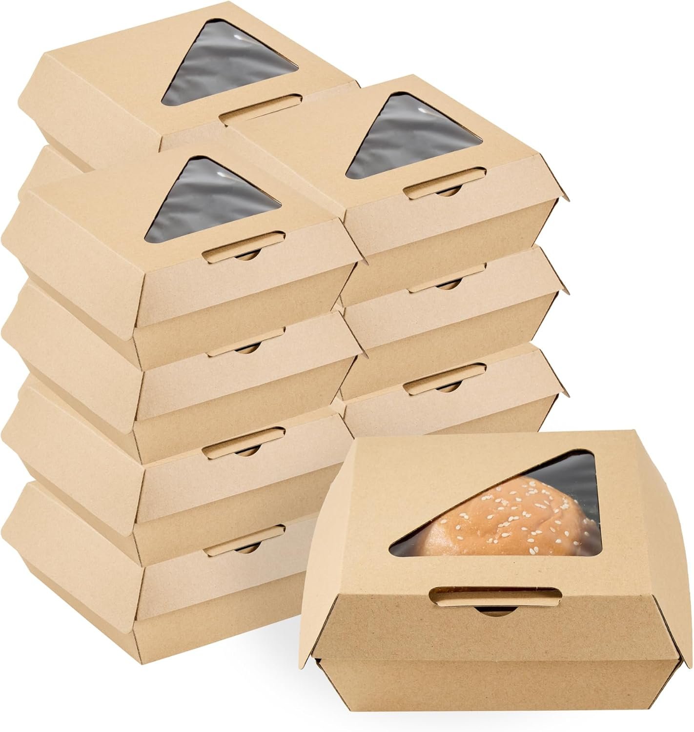 Logo Personalizado Caja de Comida desechable 100 Unidades 5.41 x 5.5 x 2.63 Pulgadas Kraft Corrugado Resistente a Grasas para Hamburguesas y Sándwiches, Proveedor de Marca Blanca.
