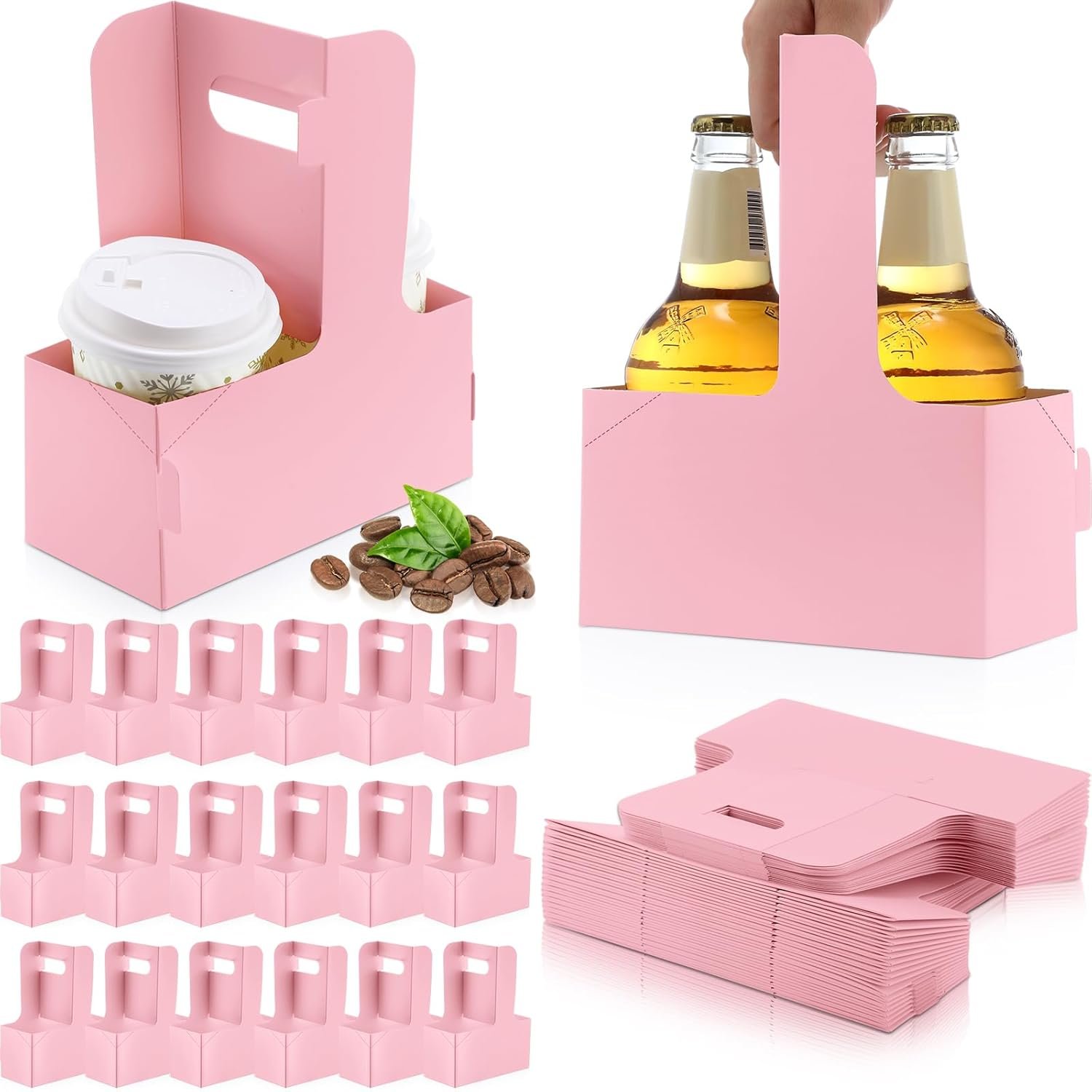 Logo Personalizado Porta Bebidas de Cartón 60 Pcs 2 Tazas con Asa 6.9 x 3.2 x 8.9 Pulgadas para Bebidas Calientes y Frías para Cafés y Restaurantes Marca Blanca Proveedor de Entregas de Alimentos