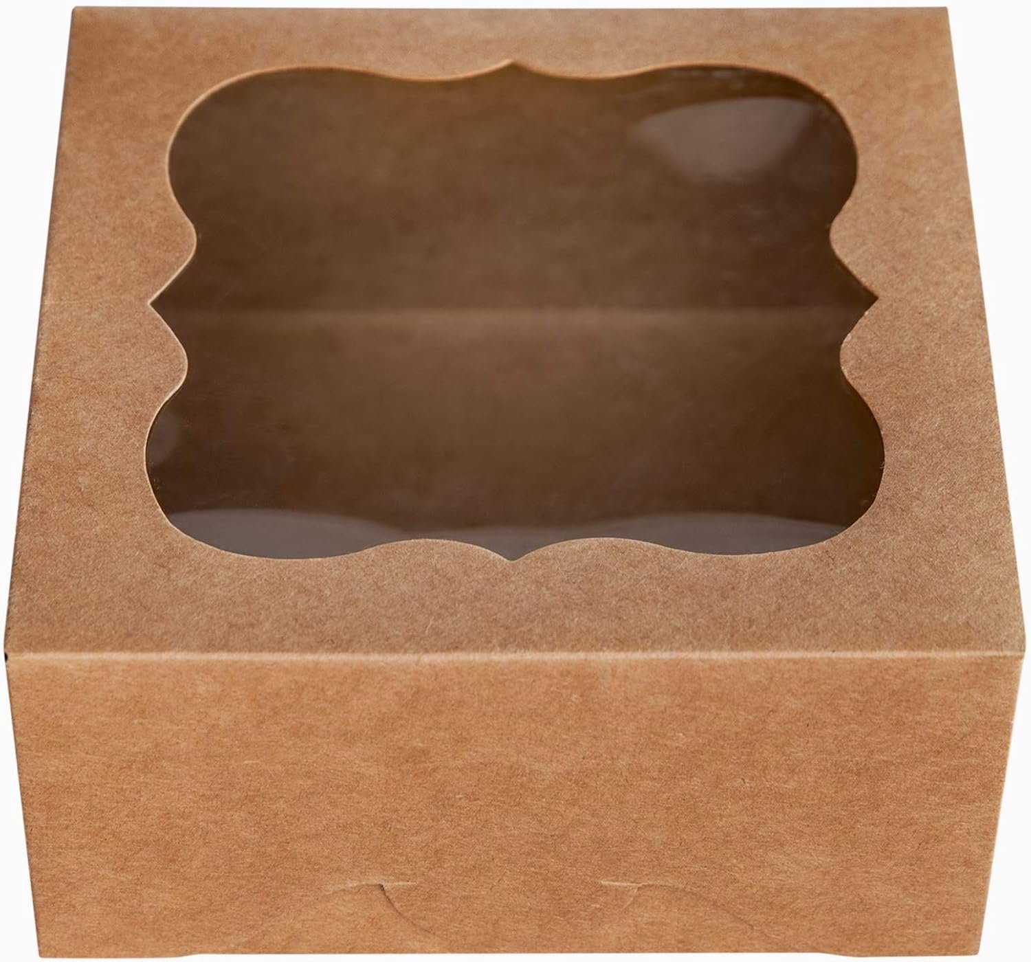 Caja de Cartón Kraft Natural 6"x6"x3" con Ventana de PVC para Tartas y Galletas, Pack de 15, Ideal para Marca Blanca de Fábrica con Logo Personalizado.