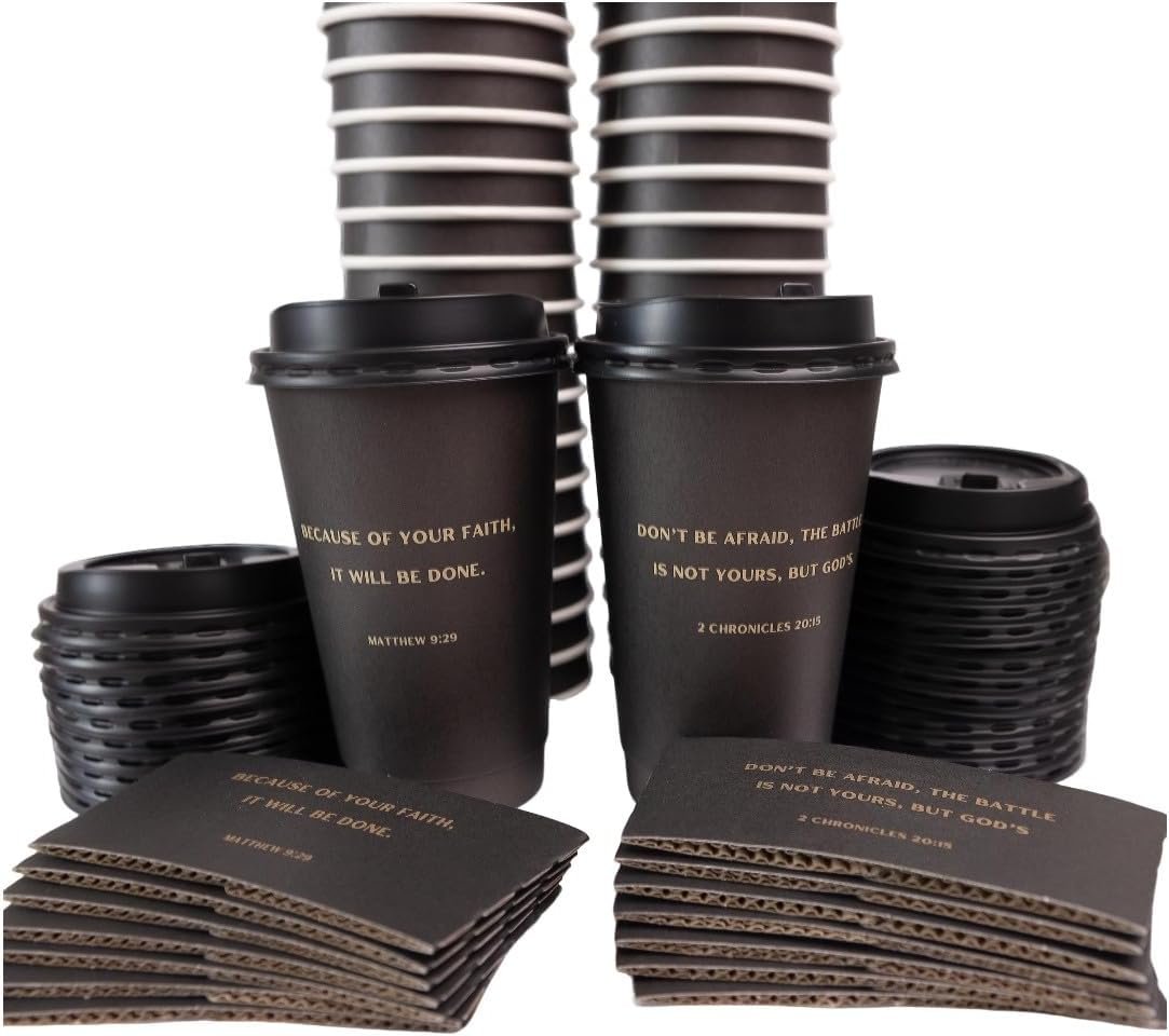 Tazas desechables de 16 oz con versos bíblicos, tazas de café motivacionales cristianas y católicas, con tapa y mangas, marca blanca, personalizadas con logo, Proveedor de tazas aisladas de doble pared. Tazas desechables de 16 oz con versos bíblicos, tazas de café motivacionales cristianas y católicas, con tapa y mangas, marca blanca, personalizadas con logo, Proveedor de tazas aisladas de doble pared.
