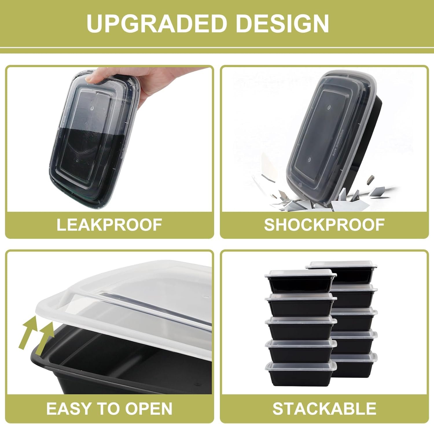 Contenedores de Comida Desechables 38oz 50 Pack con Tapa, Aptos para Microondas/Lavavajillas/Freezer, Marca Blanca con Logo Personalizado, Proveedor de Envases Plásticos.