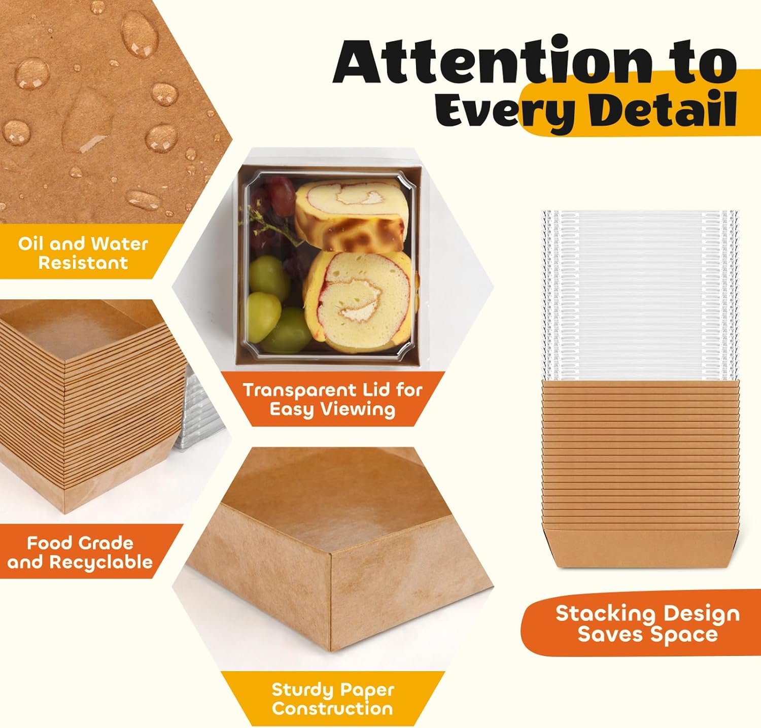 Cajas de Charcutería Mini de Papel 20 Pcs con Tapa Clara - Envases Desechables para Comida, Cajas para Postres de Sándwich, Galletas, Sushi, Porciones de Pastel y Fresas, Marca Blanca de Proveedor