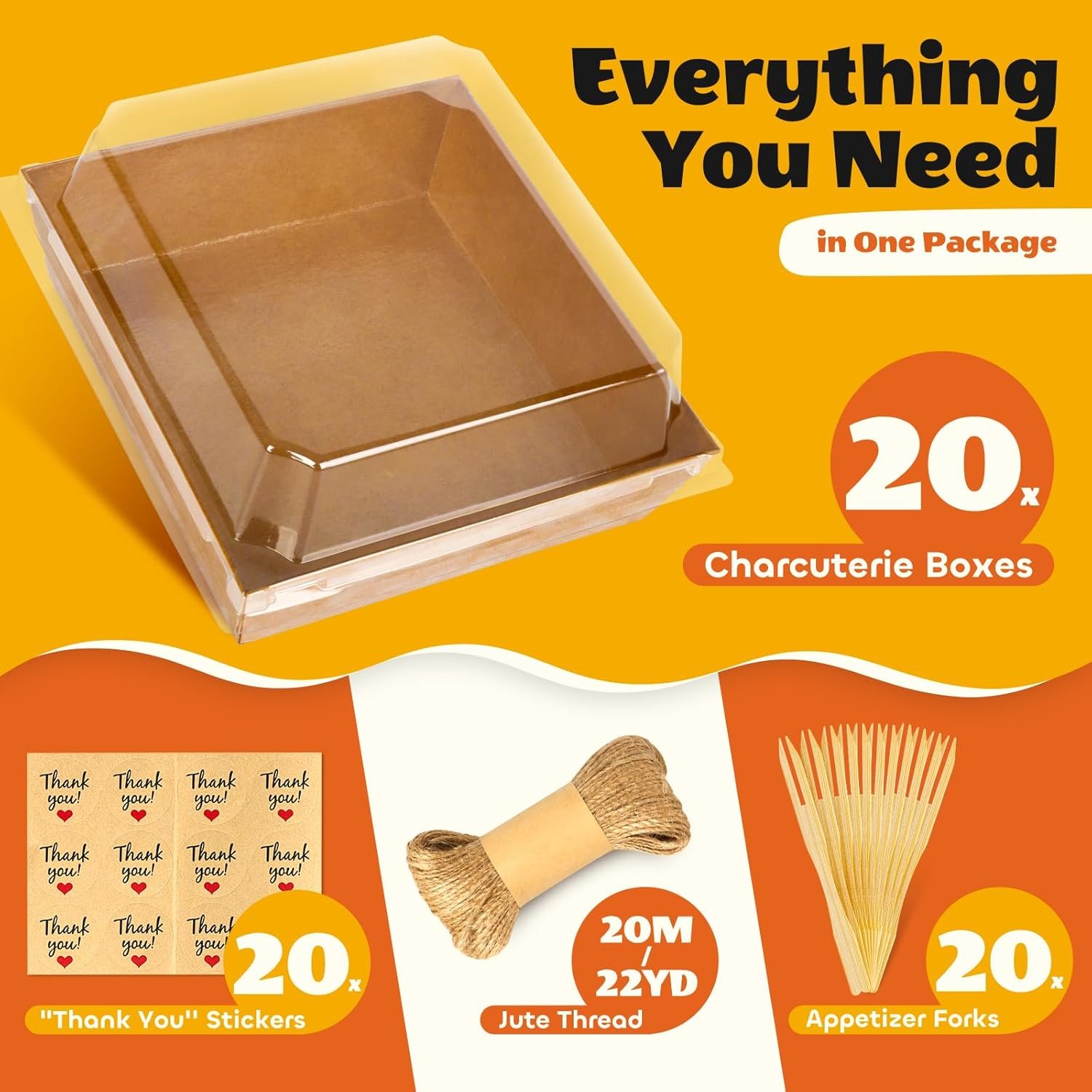 Cajas de Charcutería Mini de Papel 20 Pcs con Tapa Clara - Envases Desechables para Comida, Cajas para Postres de Sándwich, Galletas, Sushi, Porciones de Pastel y Fresas, Marca Blanca de Proveedor