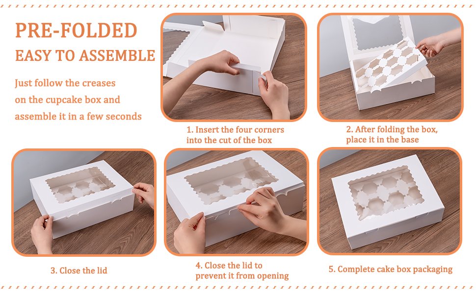 Cajas de Cupcakes 6PCS con Ventana - Contenedores para 12 Cupcakes, Soporte de Comida para Facilitar el Transporte y Presentación - Ideal para Postres, Logo Personalizado, Proveedor de Productos de Repostería.