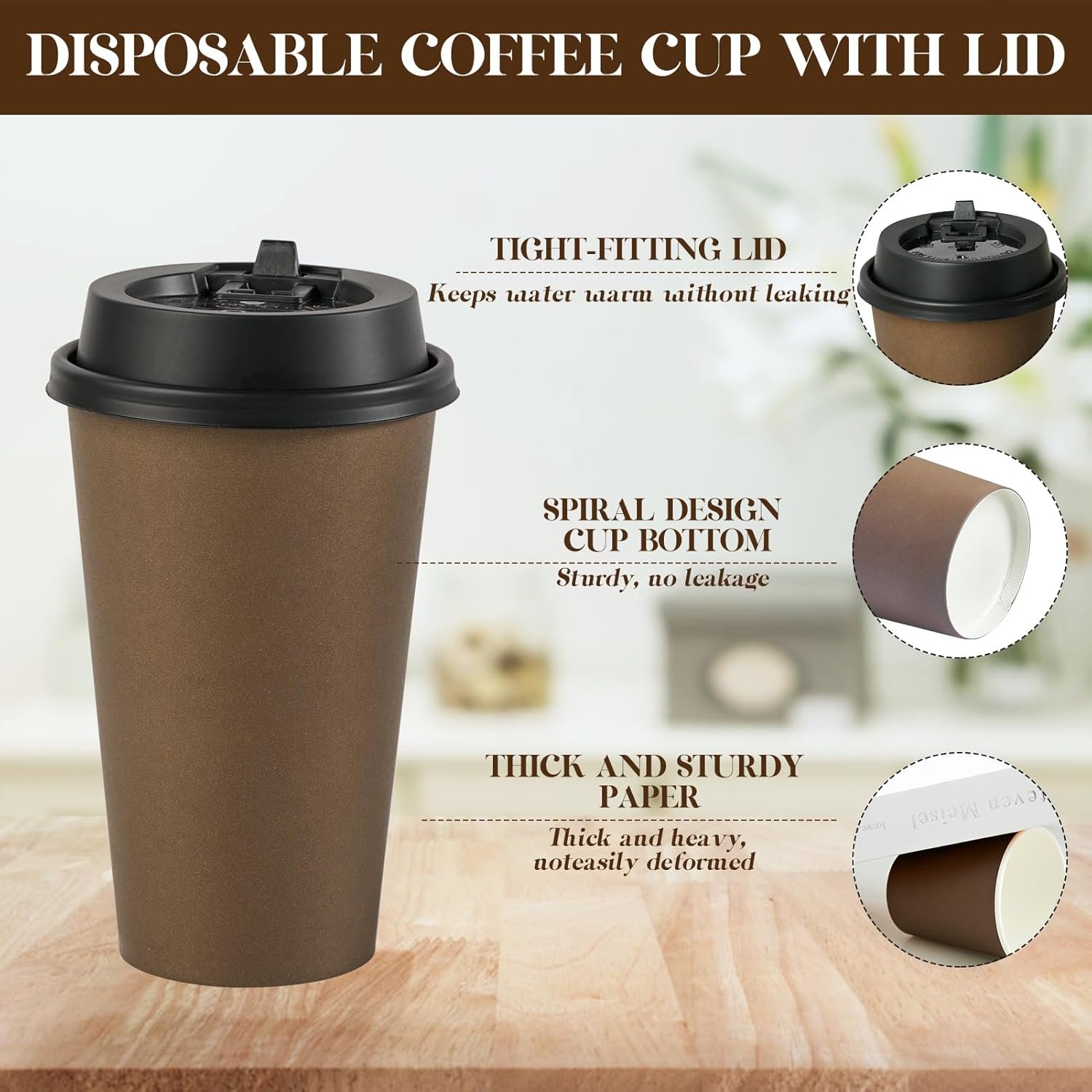 Tazas de papel desechables de 16 oz con tapa, ideal para café, agua, jugo o té, personalizadas con logo, para hogar, restaurante, tienda y café, disponibles en nuestra fábrica.