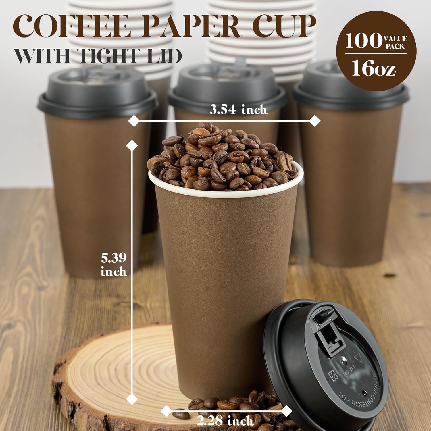 Tazas de papel desechables de 16 oz con tapa, ideal para café, agua, jugo o té, personalizadas con logo, para hogar, restaurante, tienda y café, disponibles en nuestra fábrica.