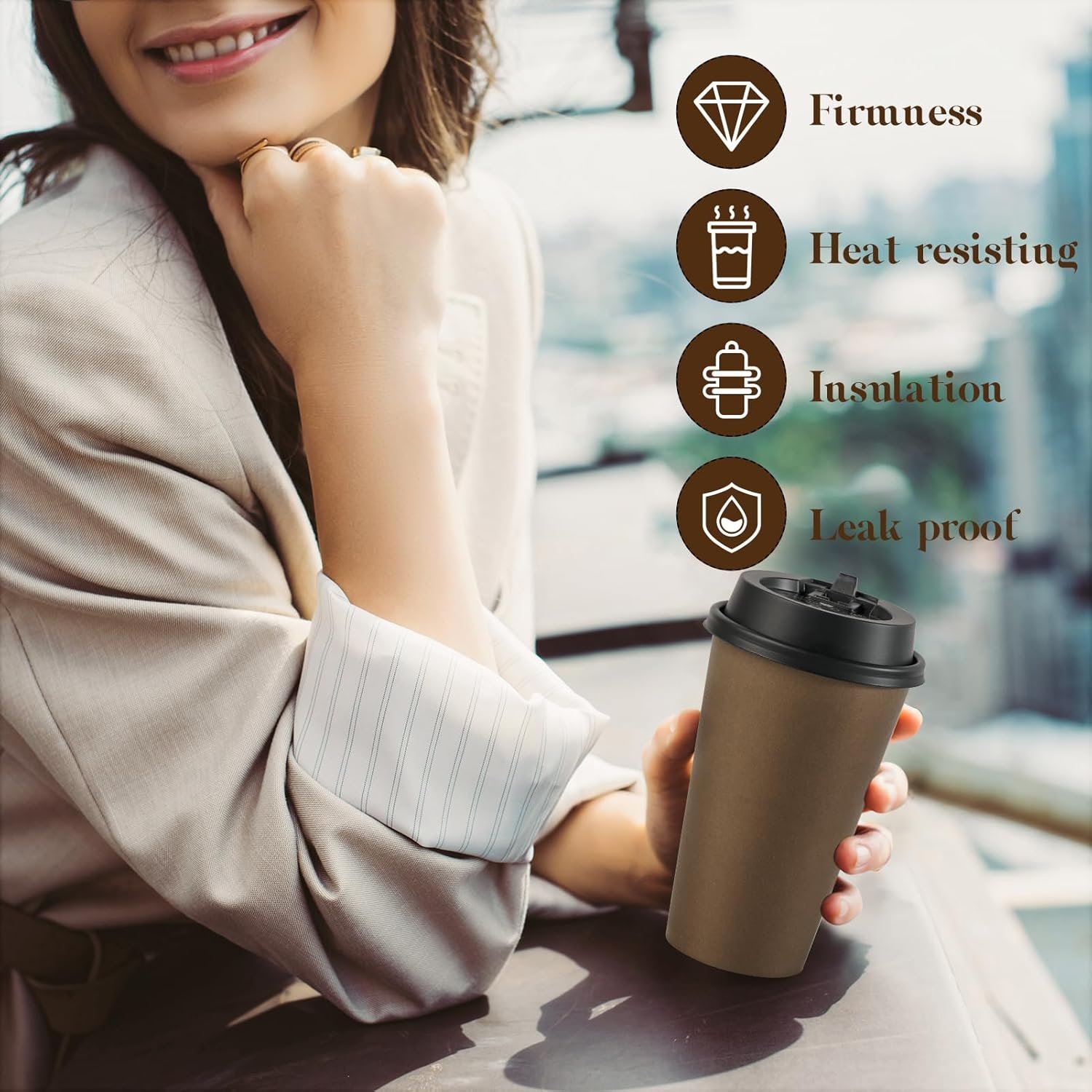 Tazas de papel desechables de 16 oz con tapa, ideal para café, agua, jugo o té, personalizadas con logo, para hogar, restaurante, tienda y café, disponibles en nuestra fábrica.