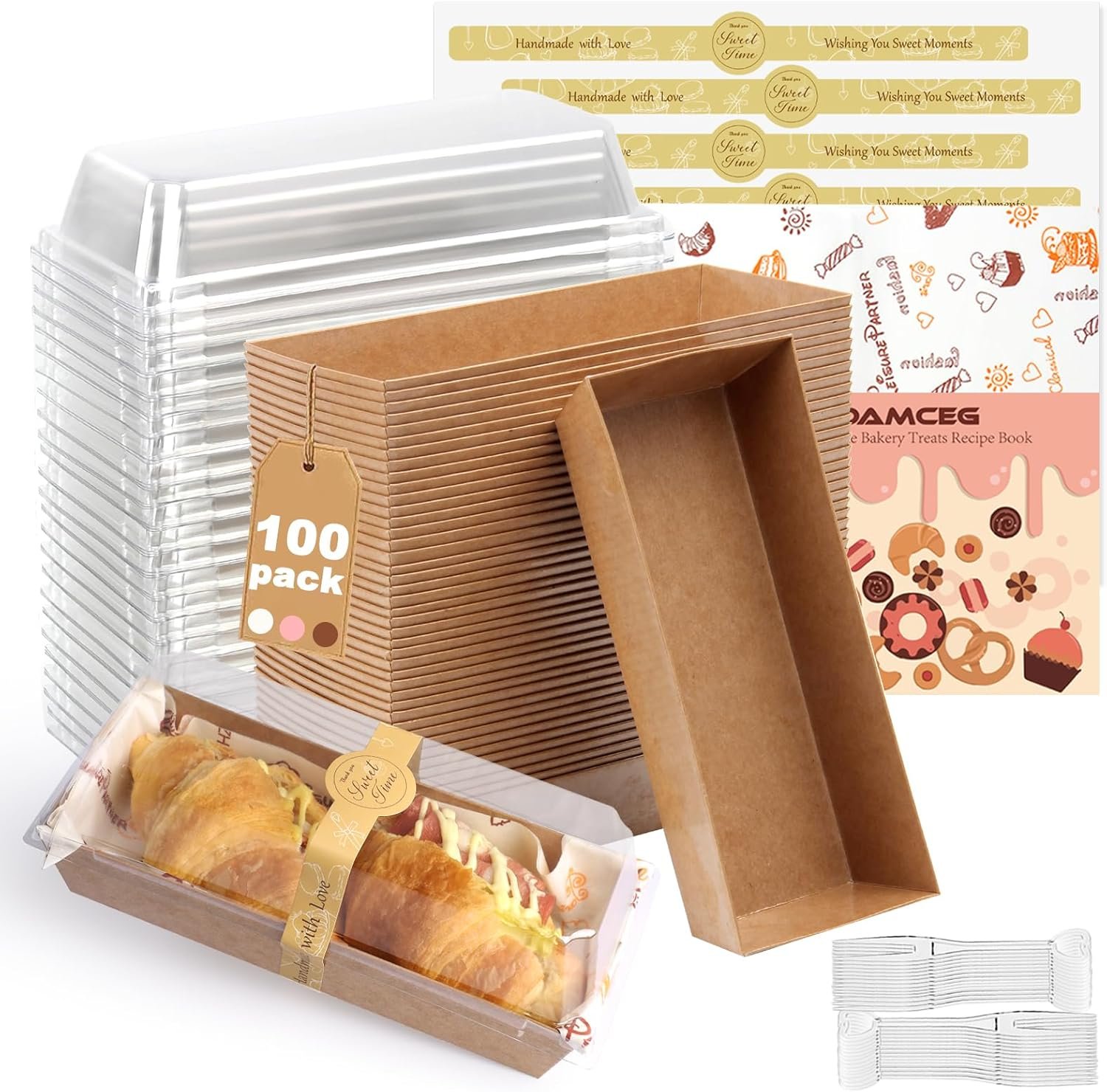 Cajas pequeñas de charcutería de 7.5x3.3 pulgadas con tapa transparente, 100 piezas de envases desechables para llevar, personalización de logo, ideales para sándwiches, galletas, pasteles y rebanadas de torta, proveedor confiable.