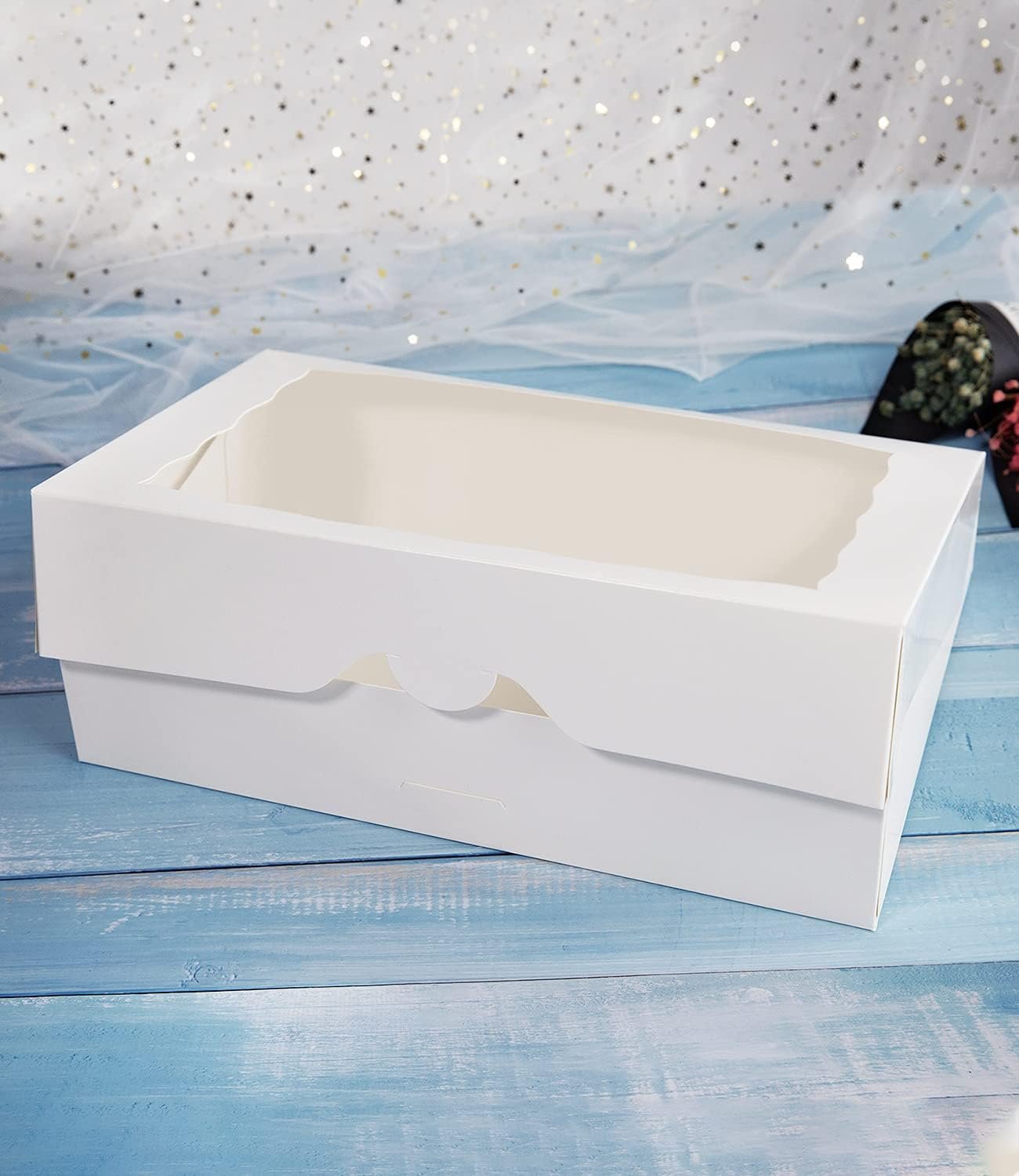 Caja de pastelería blanca 15-Pack con ventana, 12x8x2.5 pulgadas, ideal para donas y muffins, con opción de Logo Personalizado, empaques de marca blanca, Fábrica de cajas para productos de repostería.