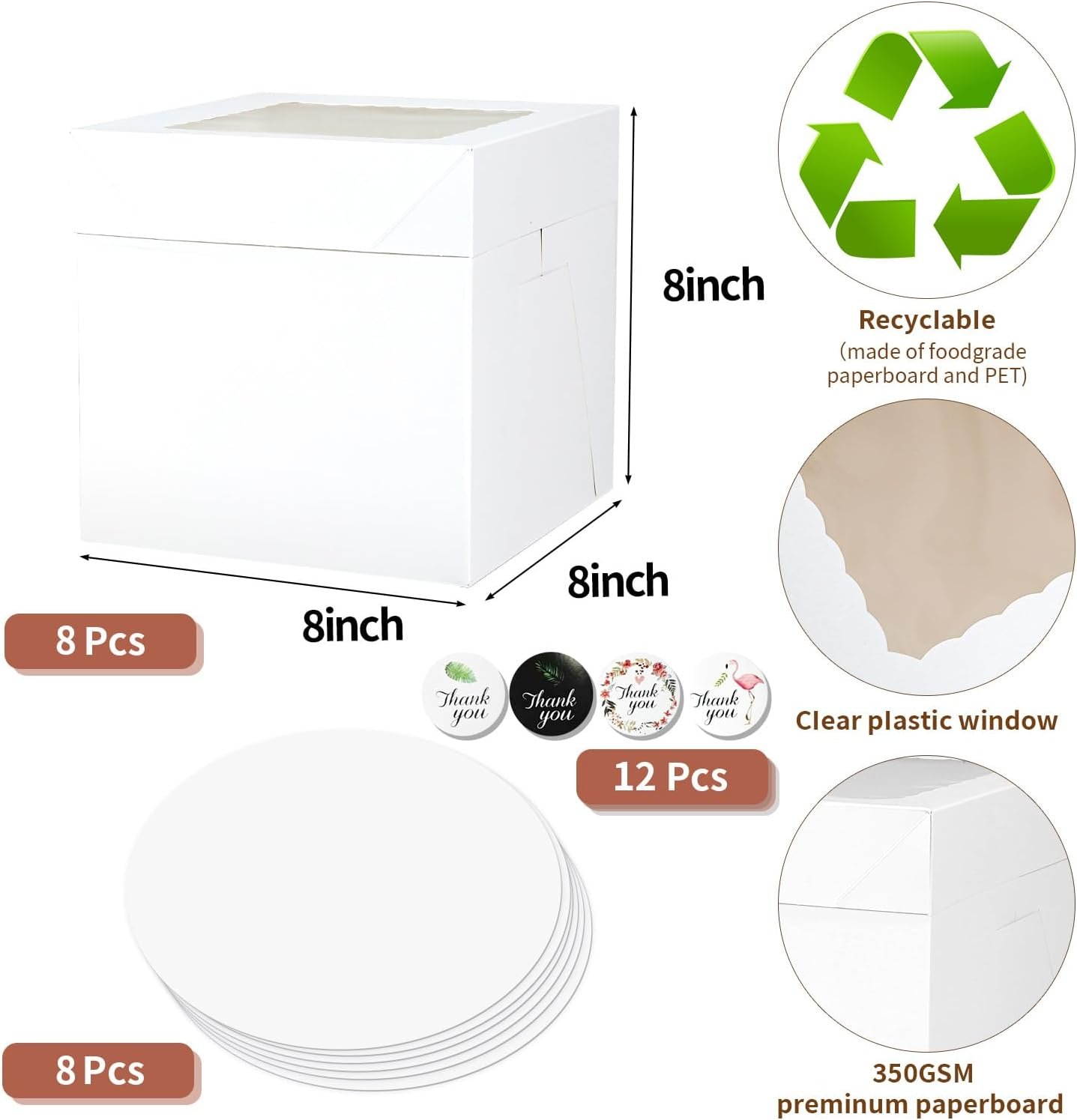 Cajas de pastel con logo personalizado 16 piezas 8x8x8 pulgadas, 8 cajas de panadería blancas con ventana y 8 bases, marca blanca para almacenamiento de pastel de 8 pulgadas, caja desechable para pie, ideal para Día del Padre, bodas, cumpleaños y fiestas, proveedor de soluciones de empaque. Cajas de pastel con logo personalizado 16 piezas 8x8x8 pulgadas, 8 cajas de panadería blancas con ventana y 8 bases, marca blanca para almacenamiento de pastel de 8 pulgadas, caja desechable para pie, ideal para Día del Padre, bodas, cumpleaños y fiestas, proveedor de soluciones de empaque.
