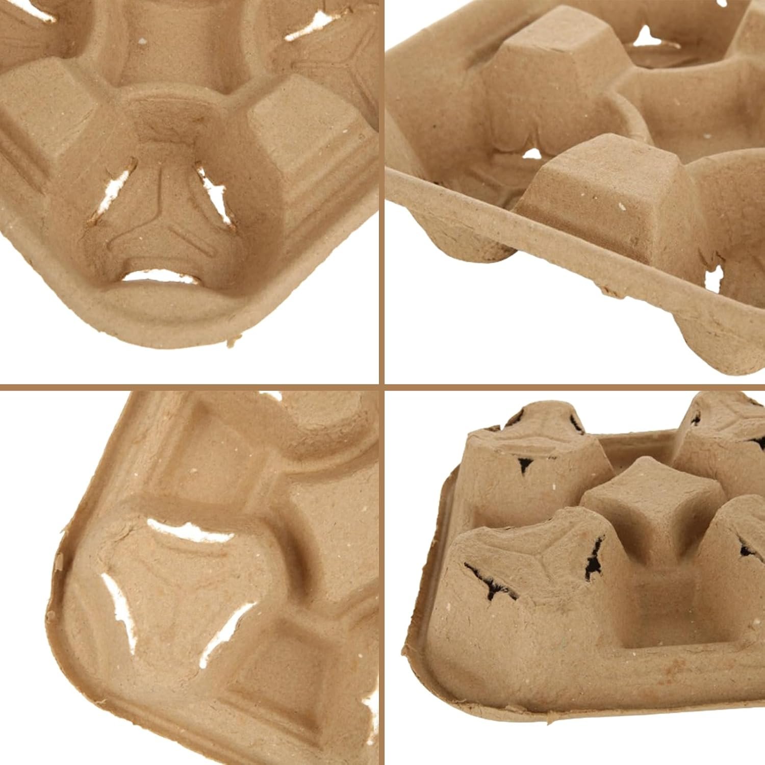 Logo Personalizado Portavasos de 4 Tazas, Soporte Desechable Biodegradable para Bebidas Calientes o Frías, Ideal para Cafeterías y Bares de Jugos, Proveedor de Envases Ecológicos.