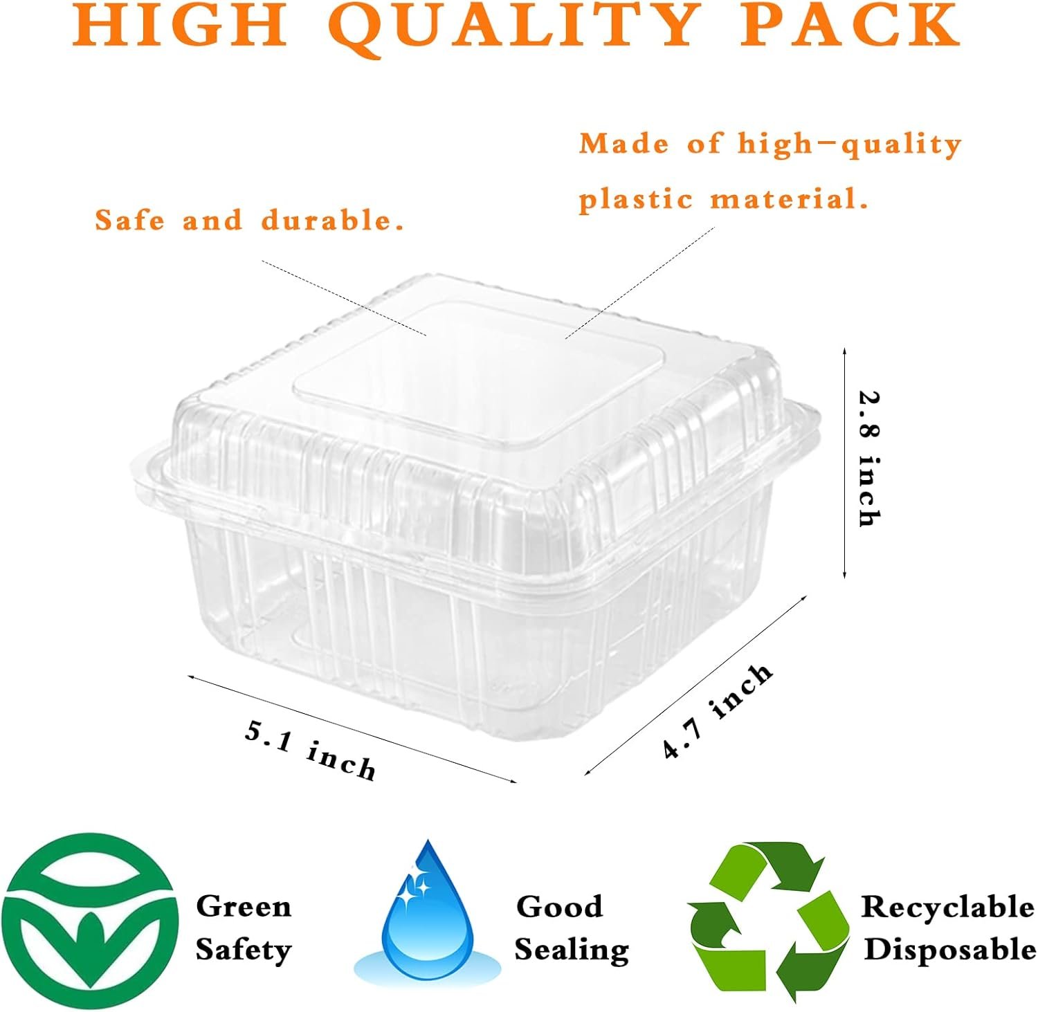 Contenedores de Plástico Transparentes de 100 Piezas con Tapas, Envases para Comida Tipo Clamshell, Logo Personalizado y Marca Blanca por Proveedor Fábrica.