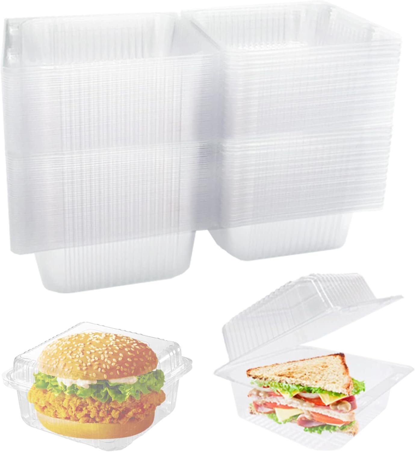 Contenedores de Plástico Transparentes de 100 Piezas con Tapas, Envases para Comida Tipo Clamshell, Logo Personalizado y Marca Blanca por Proveedor Fábrica.