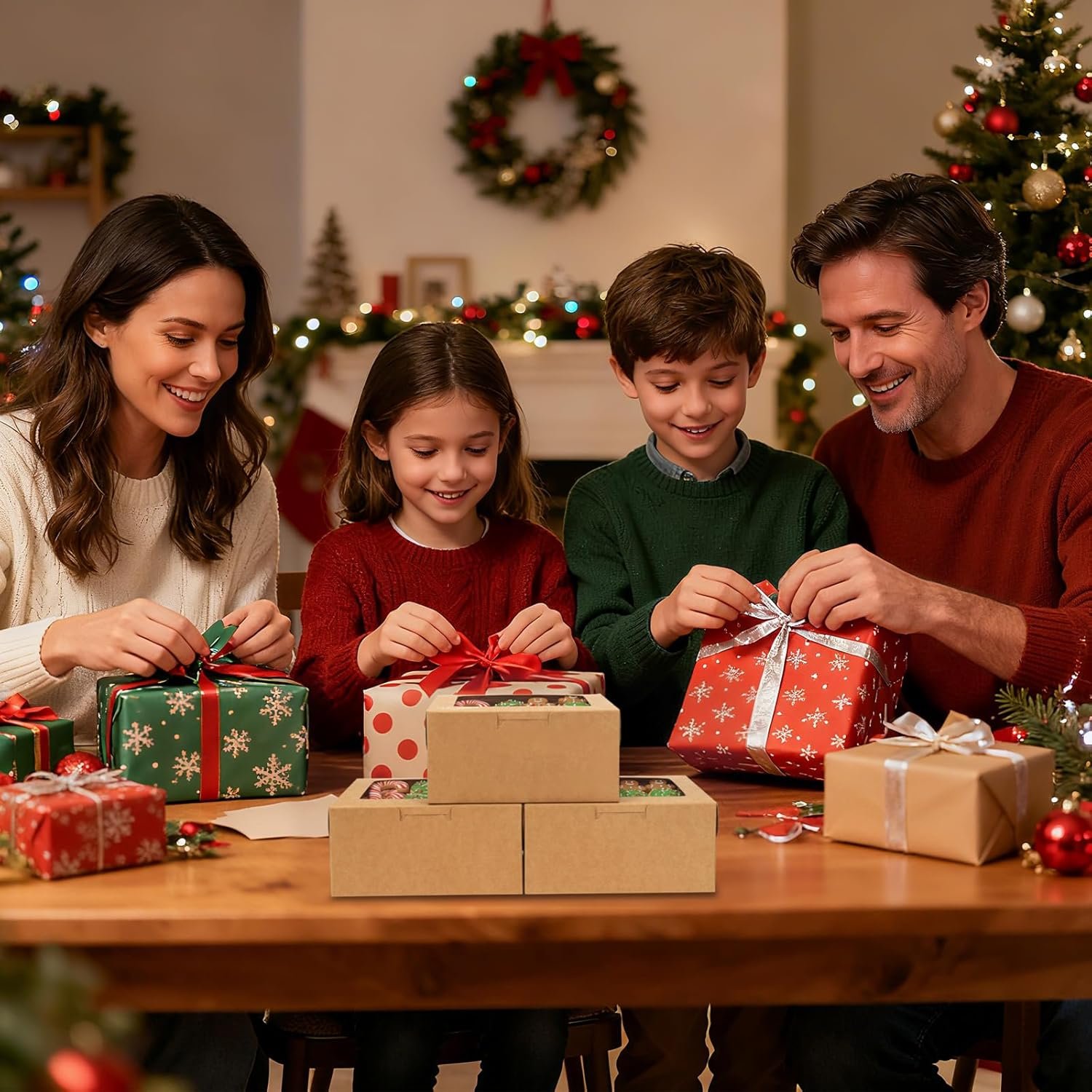 Logo Personalizado para Cajas de Cupcakes con Ventana, 50 PCS 6x6x3 Pulgadas, Envases de Pastelería para Postres y Chocolate, Cajas de Regalo con Stickers y Yute, Fábrica de Marca Blanca